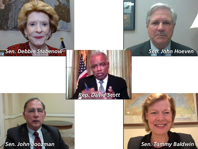 The chairs and ranking members of key Senate committees, and the House Agriculture Committee chairman, each met with reporters Tuesday through livestream events. Climate legislation and using commodity funds were among the main topics. (DTN images from livestream)