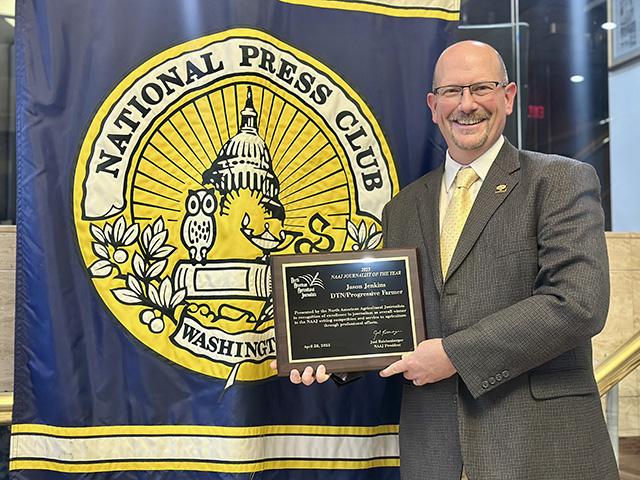 DTN Crops Editor Jason Jenkins won Journalist of the Year from the North America Agricultural Journalists during the association&#039;s annual meeting in Washington. (Photo by Allison Jenkins) 