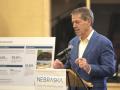 Nebraska Gov. Jim Pillen speaks to attendees of a meeting in Mead, Nebraska, with community members receiving an update on private cleanup efforts with state help of the former AltEn ethanol plant. (Photo courtesy of the Nebraska Governor's Office)
