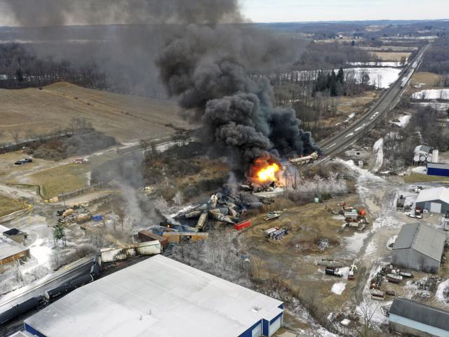 This photo taken with a drone shows portions of a Norfolk and Southern freight train that derailed Feb. 3, in East Palestine, Ohio. Farmers in the area are still dealing with the aftermath and USDA now has a disaster response team to help test soils and see what kind of aid might be available for producers in the area, a USDA undersecretary said Thursday. (Associated Press photo) 