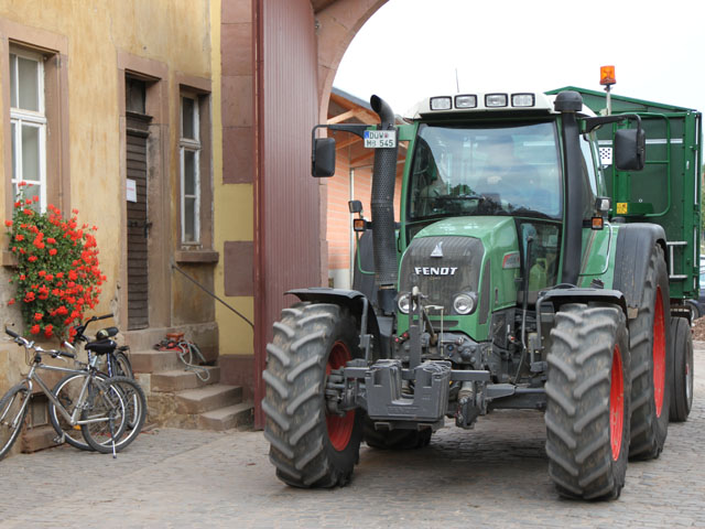 The tractors were moving this morning as fall harvest is underway at Wiesenmuhle Weingut, a vineyard and winery near Monsheim, Germany. Cereals were also being sown. (DTN photo by Pamela Smith)