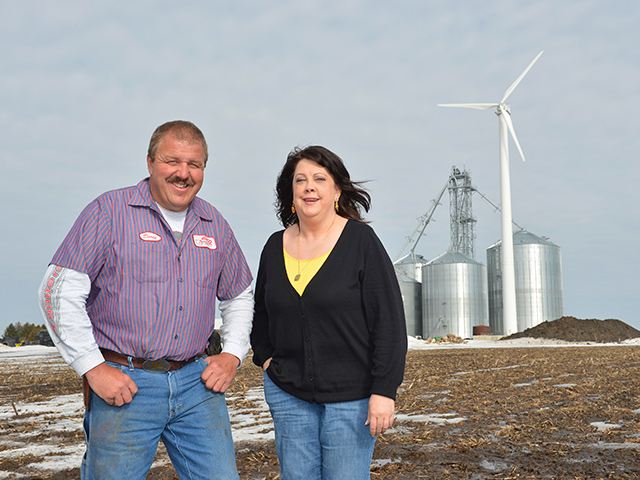 Wind power is paying huge dividends for Burco Farms. But Beth Butters, the farm&#039;s office manager, who helped pull the project together with Darin Burco, advises potential wind farmers to carefully research the idea. (Progressive Farmer photo by Bob Elbert)