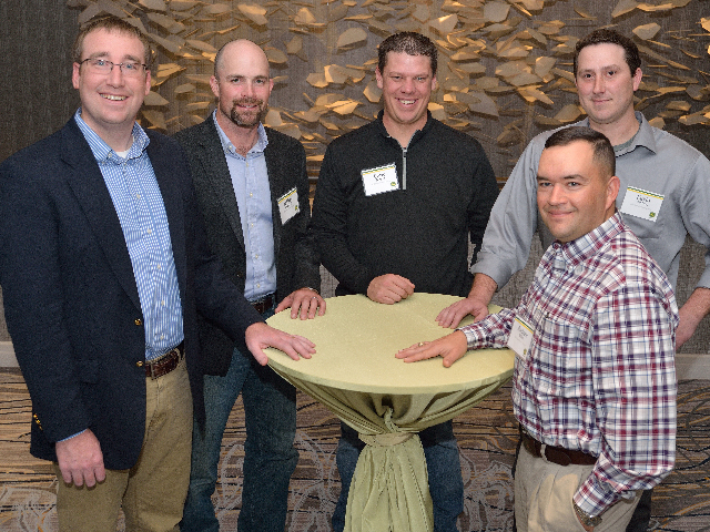 DTN/The Progressive Farmer Ag Summit 2014 young farmers (left to right) Ben Hendrix, Jeffery Reznicek, Chris Zenker, Kevin Renfroe, Andrew Miller. (DTN/Progressive Farmer photo by Jim Patrico)