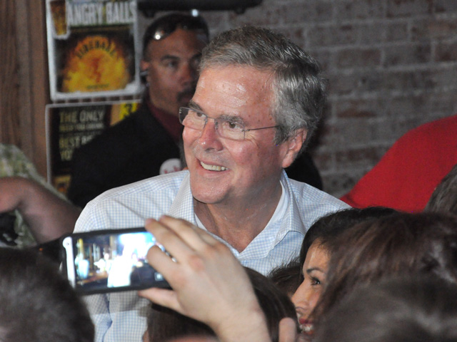 Former Florida Gov. Jeb Bush, a 2016 Republican presidential candidate, speaks to a packed crowd at Barley&#039;s Pub in Council Bluffs, Iowa, on Tuesday. (DTN photo by Chris Clayton)