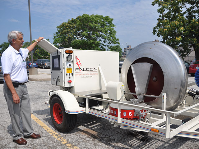 Allan Baucom created the Falcon 5000 automated soil sampler in the hopes of improving the consistency and quality of the soil samples that dictate variable-rate fertilizer and nutrient application. (DTN photo by Emily Unglesbee)