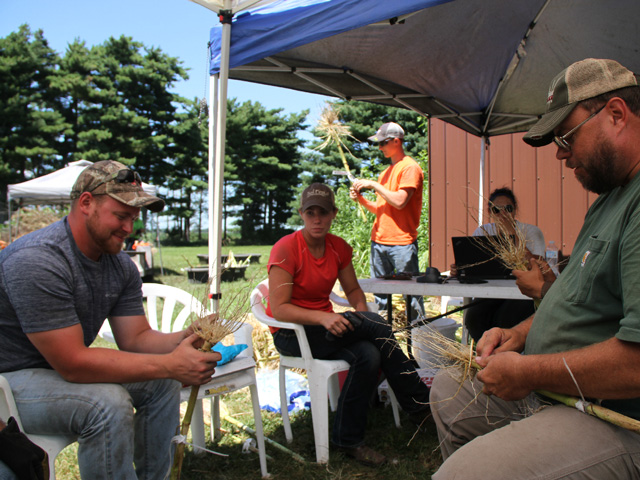 Root digs help assess potential rootworm pressure and are used to predict how to manage the pest in the coming year. Monanto agronomist Dave Shenaut and his crew assess plots in central Illinois. (DTN photo by Pamela Smith)