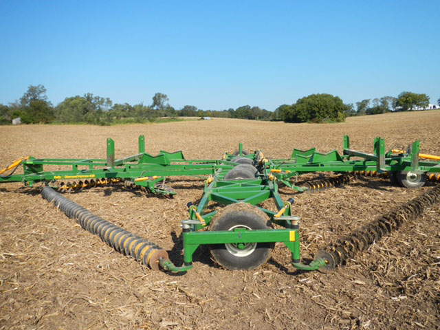 A slightly modified Kelly Harrow helps incorporate broadcast cover crop seed to help seed-to-soil contact. (DTN photo by Dan Davidson) 