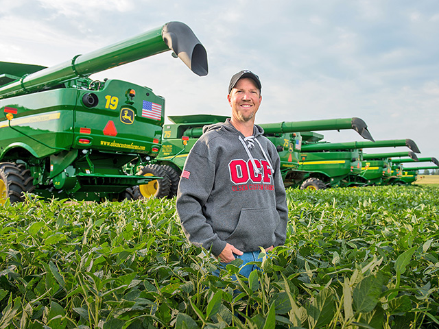 Travis Olsen and his brother, Chad, use a lot of combines in their custom-harvest business. Their own-to-lease ratio has been shifting to lease recently. (Progressive Farmer image by Greg Latza)