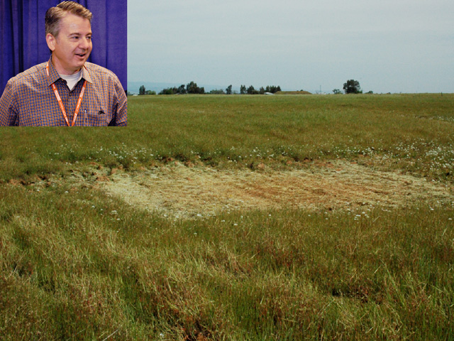 At the Farm Bureau&#039;s annual meeting, John Duarte showed in his presentation an example of a typical vernal pool wetland that Army Corps of Engineers and EPA say is being destroyed. (John Duarte photo by Chris Clayton; vernal pool photo courtesy of John Duarte.)