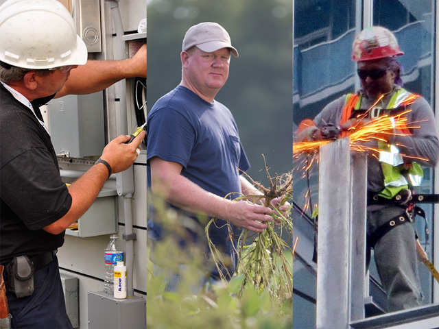 Electrician by Team Massachusetts (CC BY 2.0) Farmer by United Soybean Board (CC BY 2.0) Construction by Alan Kotok (CC BY 2.0)