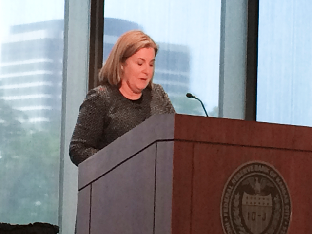CEO and President of the Federal Reserve Bank of Kansas City Esther George told an audience of bankers and farmers Monday it&#039;s time to set interest rates higher. (DTN photo by Todd Neeley)