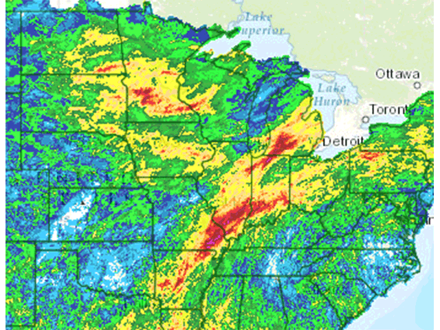 Moderate to heavy rain in the past seven days has taken soil moisture levels to above the levels of last year. (NOAA Graphic) 