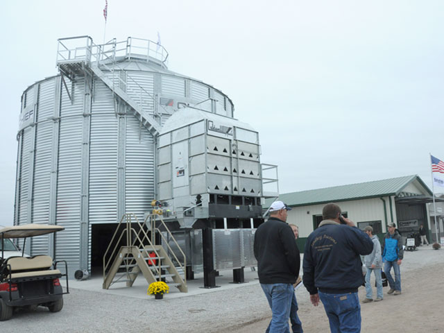 Grain bin manufacturers display their products at the 2016 Husker Harvest Days farm show in Grand Island, Nebraska. (DTN photo by Russ Quinn)