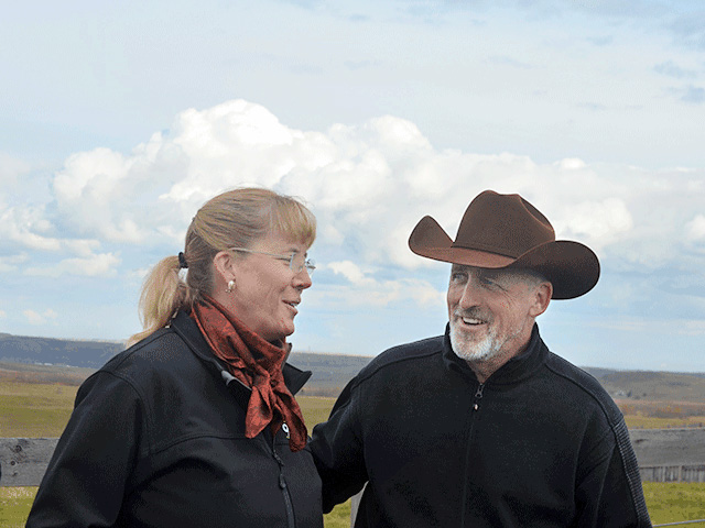 Cherie Copithorne-Barnes (left) and David Sibbald ranch in Alberta. Both are concerned federal carbon taxes could deal Canada&#039;s cattle producers a serious financial blow. (DTN photo by Victoria G. Myers) 