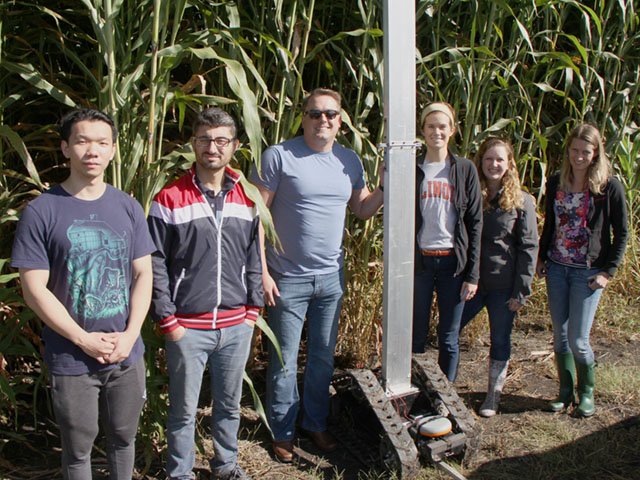 Esther, the robot, is the brainchild of this team at the University of Illinois. The machine gathered information on energy sorghum this season. (DTN photo by Pamela Smith)