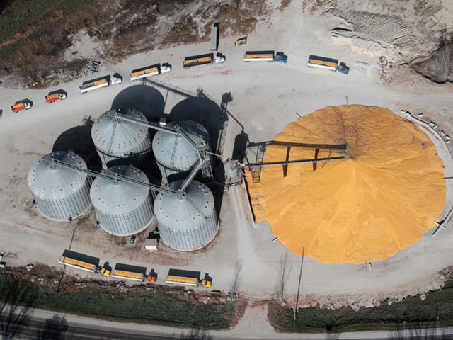 Despite huge piles of corn across the U.S., the fundamental view of corn could be considered bullish for 2017. Unless... (DTN file photo by Elaine Shein)