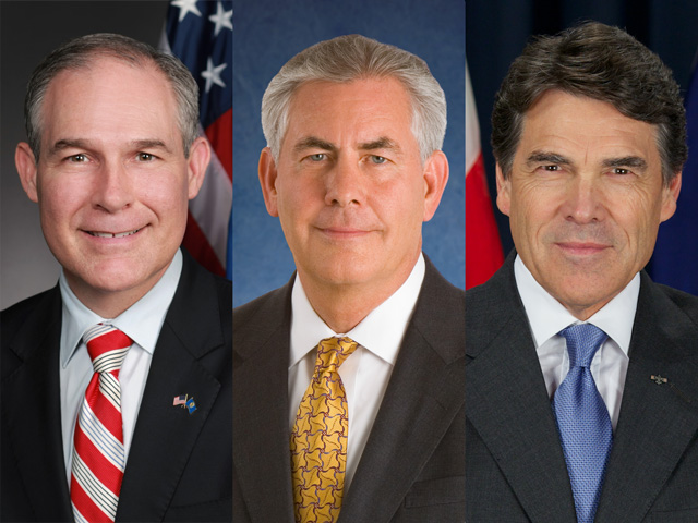 From left, EPA Administrator nominee Scott Pruitt, Secretary of State nominee Rex Tillerson and Energy Secretary Nominee Rick Perry have each battled against the Renewable Fuels Standard in different ways. 