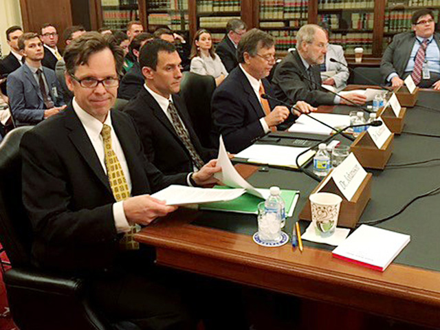 From left, USDA Chief Economist Robert Johansson; Nathan Kauffman, assistant vice president, economist, and Omaha Branch executive of the Federal Reserve Bank of Kansas City; Alec Sheffer, director of retail sales for Agri-AFC in Montgomery, Alabama; and Bruce Weber, professor emeritus of applied economics and director of the Rural Studies Program at Oregon State University in Corvallis, Oregon, testify Thursday before the Senate Agriculture Committee. (DTN photo by Jerry Hagstrom) 