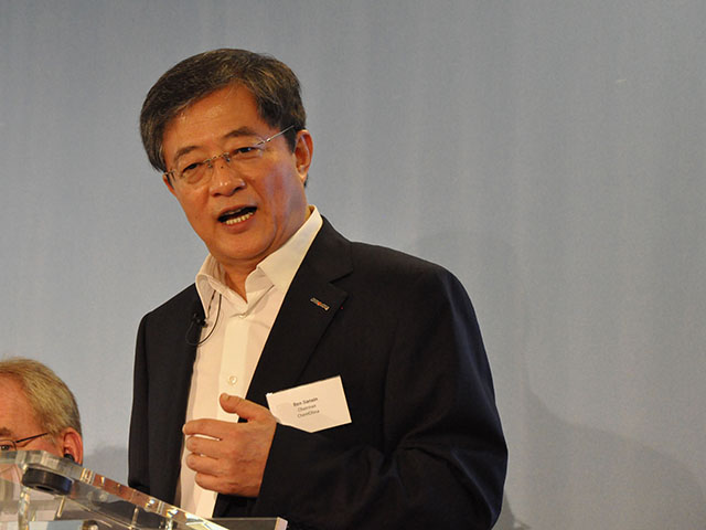 ChemChina Chairman Ren Jianxin explains his goals for Syngenta&#039;s growth during a press conference at Syngenta headquarters in Basel, Switzerland. (DTN photo by Greg D. Horstmeier)