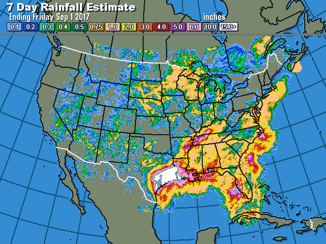 As the storm weakened to a tropical depression, Harvey continued to drop heavy rainfall amounts in the Delta region of the South this week. (DTN graphic) 