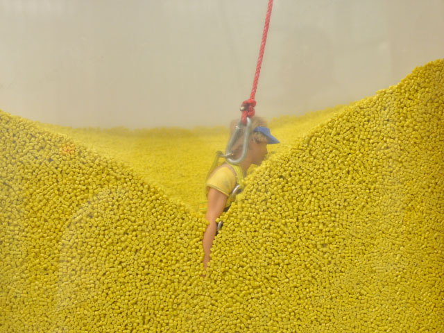 A display at the Asmark Institute in Bloomington, Illinois, makes plain that stored grain can be a deadly environment without proper safety precautions. (DTN/The Progressive Farmer photo by Jim Patrico)