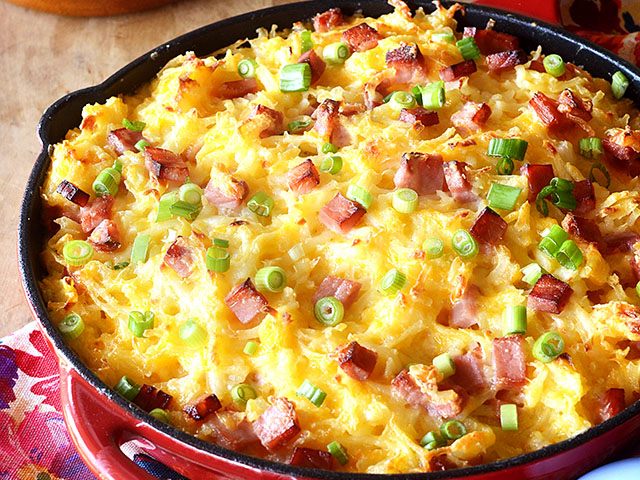 Leftover, baked ham is the perfect topper to this home baked dish. (DTN/Progressive Farmer image by Rachel Johnson)
