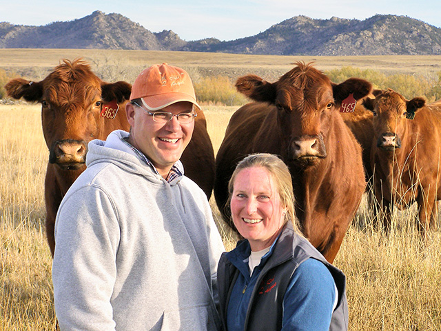 Kim Cullen-Goertz uses her background in cattle genetics to build the herd, while husband Jason Goertz works the farming side of the operation. (DTN/Progressive Farmer photo by Robert Waggener)