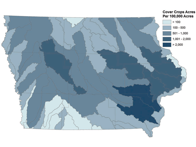 Iowa farmers have been expanding the use of cover crops through cost-share programs. (Graphic courtesy Iowa Nutrient Reduction Strategy, Annual Progress Report)