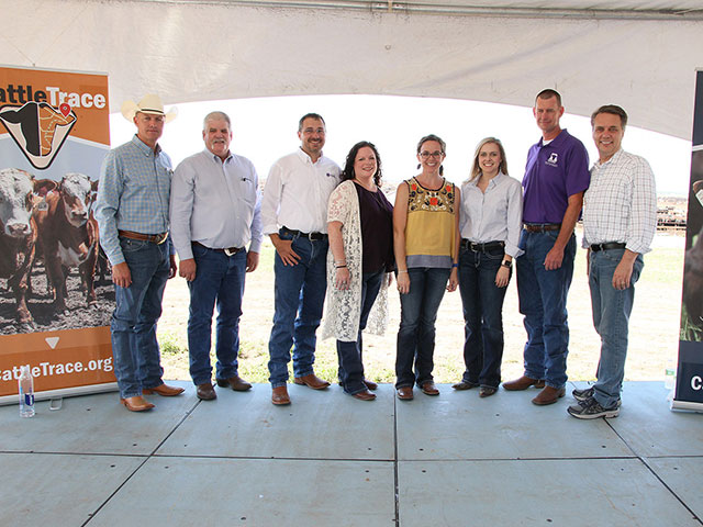 The Cattle Trace steering committee includes Matt Teagarden, chief executive officer of Kansas Livestock Association; Justin Smith, animal health commissioner; Brandon Depenbusch, vice president of cattle operations for Innovative Livestock Services; Jackie McClaskey, Secretary of Agriculture; Mary Soukup, assistant secretary, Kansas Department of Agriculture; Cassandra Kniebel, project director, Cattle Trace; Brad White, director of the Beef Cattle Institute at Kansas State University; Kansas Governor Jeff Colyer (Photo courtesy Kansas Department of Agriculture)