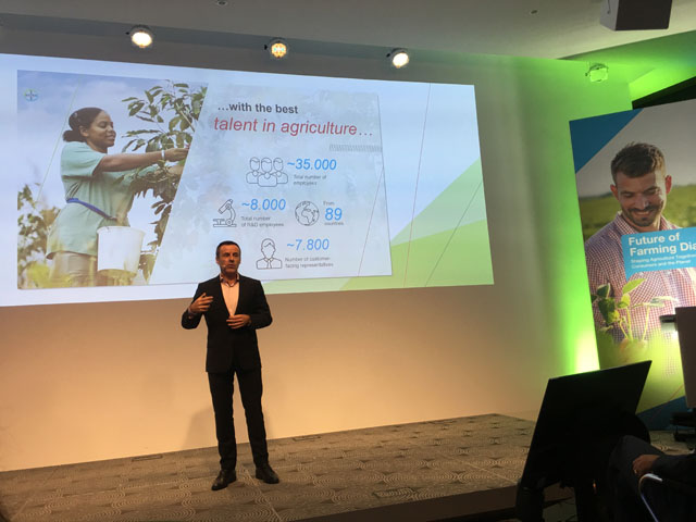 The Crop Science Division of Bayer has 35,000 employees after purchasing Monsanto. Liam Condon, president of the division, said the melding of the two companies will take time, but should deliver new answers to agricultural challenges. (DTN photo by Pam Smith)
