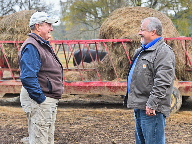 Father and son team Jody Wade (right) and Harold Wade decided to take a step back and reevaluate their herd deworming program.(Progressive Farmer image by Becky Mills)
