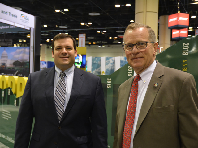 U.S. Soybean Export Council Chairman Derek Haigwood (left) and Executive Director Jim Sutter are encouraged by recent Chinese purchases of U.S. soybeans and hope they continue. (Progressive Farmer photo by Matthew Wilde)