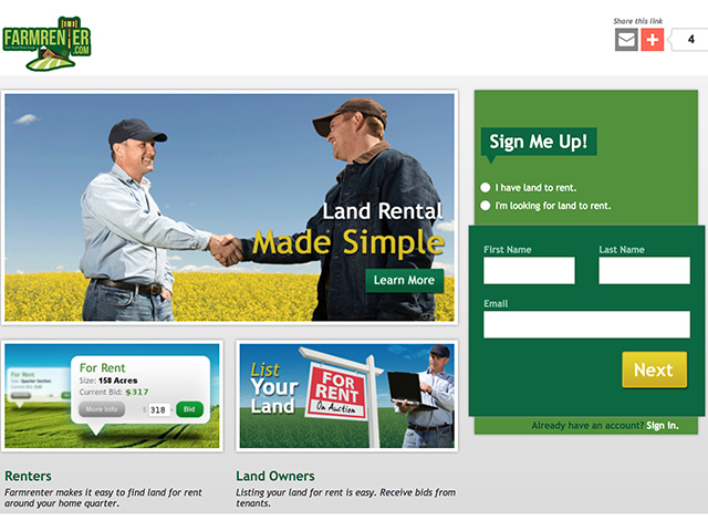FarmRenter.com auction website, Image by FarmRenter.com