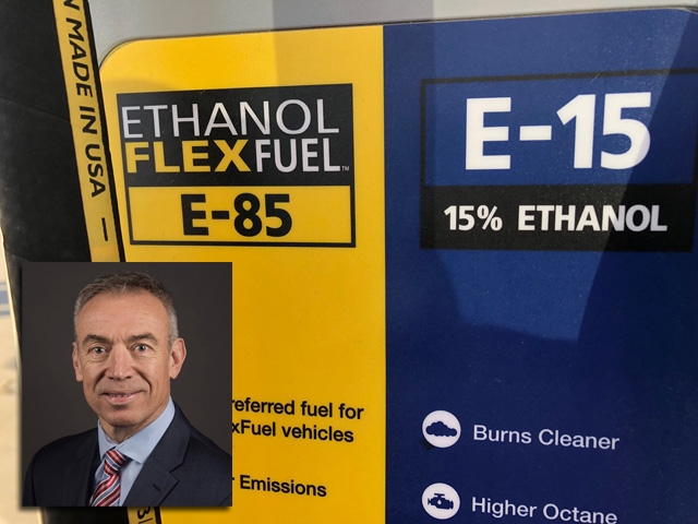 Steve Censky, deputy secretary for USDA, said at an agribusiness conference Monday in Kansas City that the Trump administration isn&#039;t ready to release any new details on possible changes in RFS volume obligations yet. (Inset photo of Stephen Censky courtesy of USDA; DTN file photo of fuel pump)