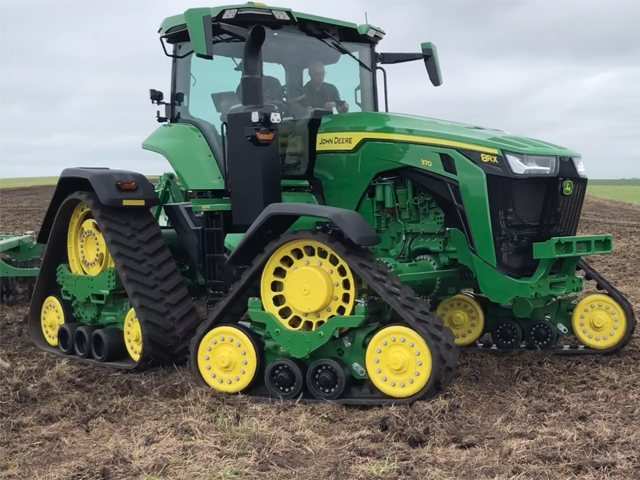 The new 8RX steers like a wheeled tractor, but with a larger footprint and lower ground pressure. (DTN/Progressive Farmer photo by Dan Miller)