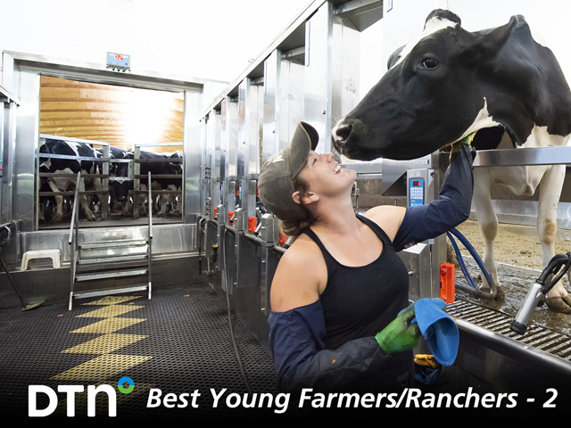 Zoey Brooks Nelson reorganized work in the milking parlor and raised milk production by 3 pounds per cow. (DTN/Progressive Farmer photo by Joel Reichenberger)
