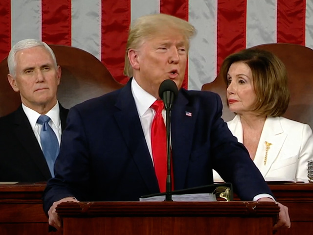 President Donald Trump talked about the economy under his presidency during the State of the Union speech on Tuesday night. Trump said the country is seeing a "blue-collar boom." (Photo from video stream)