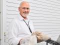 Brad Seabourn holds a Winter wheat sample bag waiting to be tested for milling qualify characteristics. (Progressive Farmer image by Emily Unglesbee)