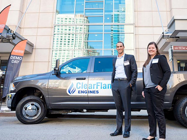ClearFlame Engines co-founders B.J. Johnson and Julie Blumreiter have developed a diesel engine that can burn straight ethanol. (Photo courtesy of Argonne National Laboratory)