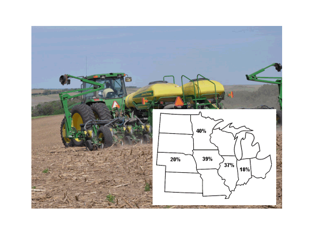 Many high production areas of the Midwest have significant progress in corn planting going into the end of April. (DTN graphic)