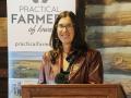 Ruth Rabinowitz accepts the 2025 Farmland Legacy Award in a Practical Farmers of Iowa celebration on Oct. 23 in Winterset, Iowa. (Photo courtesy of Practical Farmers of Iowa)