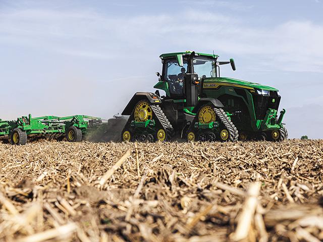 While Deere is still climbing out of its machinery sales slump, it has brought back 140 laid-off employees to its Waterloo, Iowa, Tractor Operations facility to fill an uptick in tractor sales, such as its new High Horsepower 8R and 8RX tractors. (Photo courtesy of John Deere)