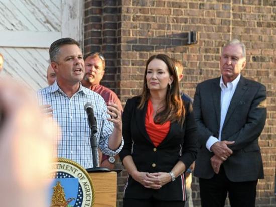 Rep. Zach Nunn, R-Iowa, speaks at the 2026 Iowa State Fair, after a USDA data modernization listening session with Agriculture Secretary Brooke Rollins. Nunn was one of the first elected leaders to speak with the administration after Trump's beef import announcement, but Republican pressure to end the foreign beef plan failed. (Photo courtesy of USDA)