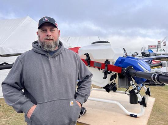 Russell Hedrick, a North Carolina farmer who founded Revolution Drones, has built out his business manufacturing drones for dealers and custom applicators around the country. Like other startup agricultural drone companies, he's trying to onshore as many of his manufacturing parts as possible to avoid tariffs and import bans. (DTN photo by Chris Clayton)
