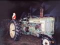 The Quinn family&#039;s 1957 John Deere 620 tractor and wooden-wheeled wagon decorated with Christmas lights and an illuminated Santa Claus from Christmas 1992. (Photo courtesy Russ Quinn)