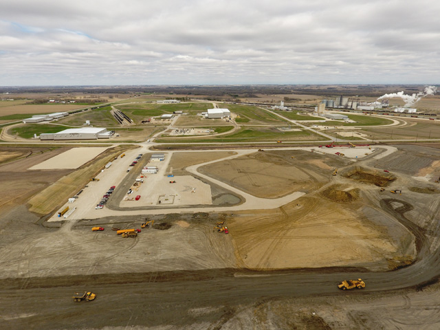 Contractors were busy in mid-April readying the building site for Shell Rock Soy Processing. The soybean crushing plant will be built in the Butler Logistics Park northwest of Shell Rock, Iowa, near the Flint Hills Resources ethanol plant. (Photo Courtesy of Joel Benson.)