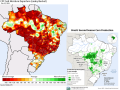 Soil moisture in Brazil is fair for any crop in the ground now, but is way below normal levels as shown by this anomaly map. (CPC graphic)