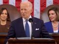 President Joe Biden, flanked by Vice President Kamala Harris, left, and Speaker of the House Nancy Pelosi, D-Calif., delivers Tuesday&#039;s State of the Union address. (Screenshot)