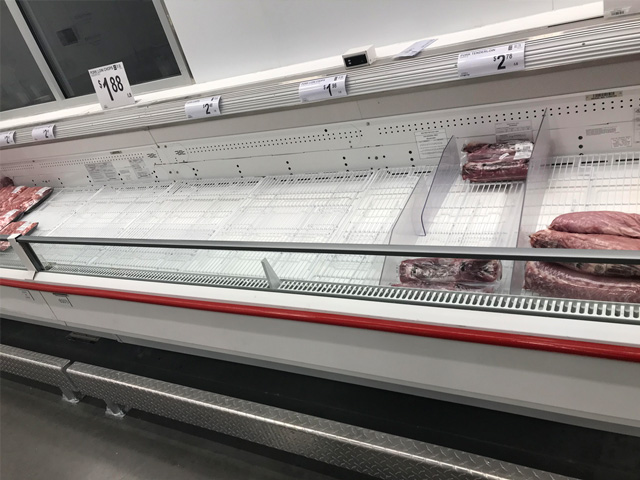 Eventually, wholesale beef prices are expected to fall back to more realistic patterns as increased meat product moves through packing plants, onto store shelves and into restaurant coolers. (DTN photo by Rick Kment)