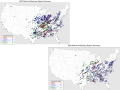 Severe storm reports, including tornadoes, damaging winds, and large hail, were widespread across the eastern half of the U.S. in both March 2025 and 2026. (Storm Prediction Center graphics)